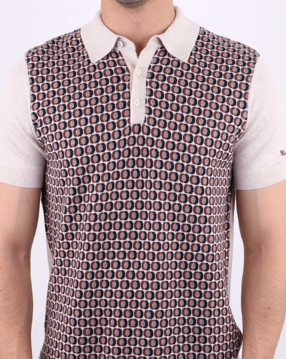 Ben Sherman Knitted Polo Shirt Ecru - Image 4