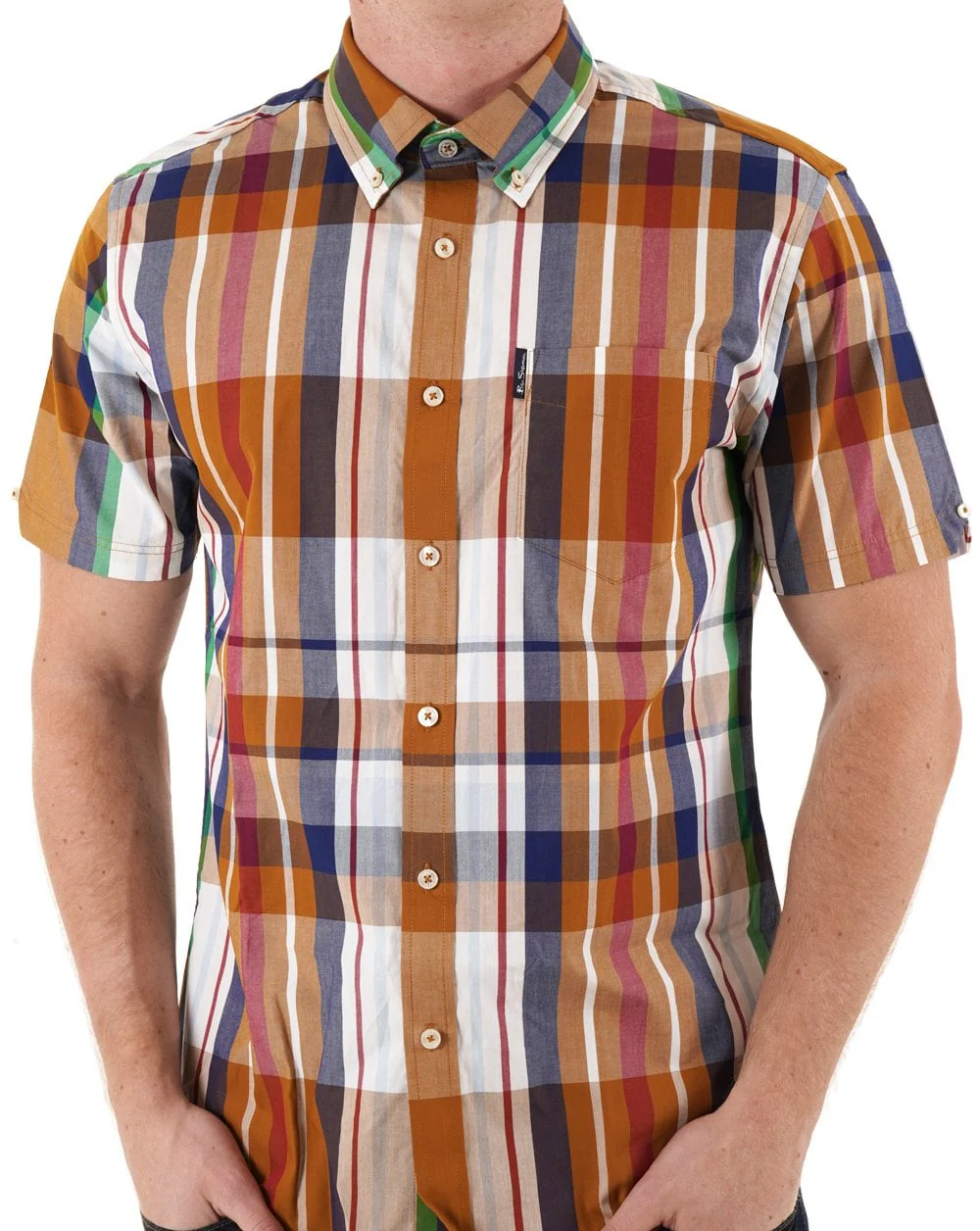 Ben Sherman Large Madras Check Short Sleeve Shirt Caramel - Image 2