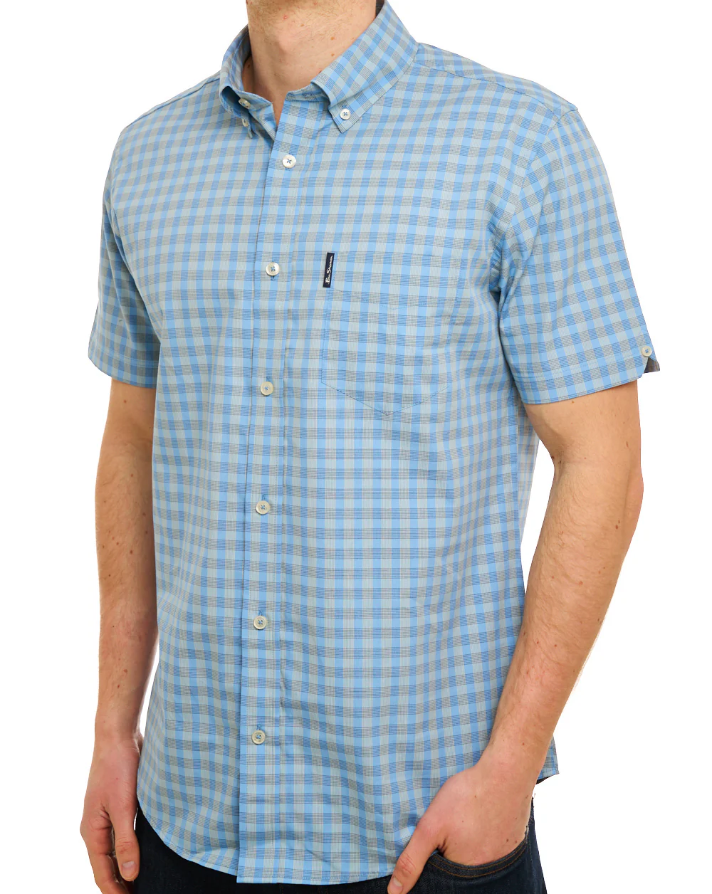 Ben Sherman Linear Gingham SS Shirt Lake Blue - Image 2