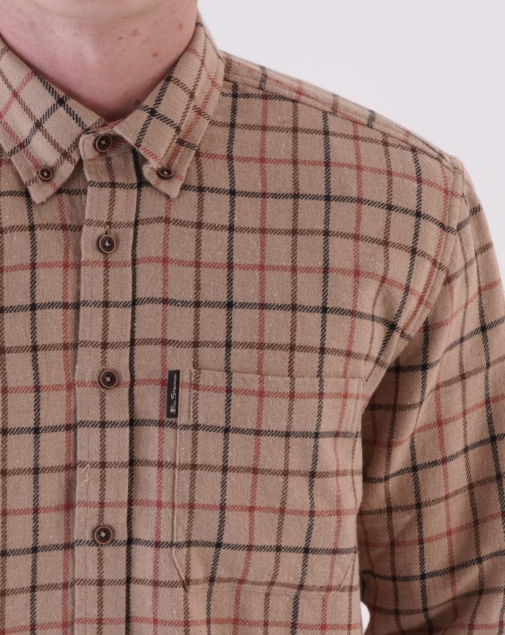 Ben Sherman Recycled Cotton Tattersall Check Shirt Fawn - Image 2