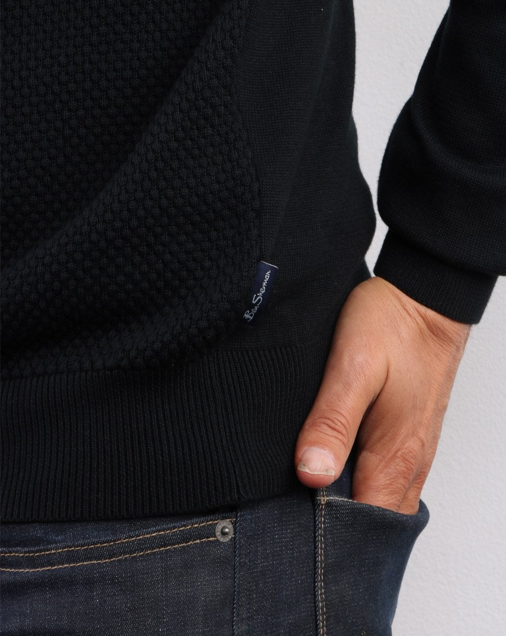 Ben Sherman Waffle Crew Knit Black - Image 2
