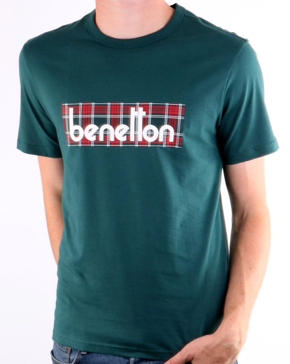 Benetton Box Logo T Shirt Dark Green - Image 2