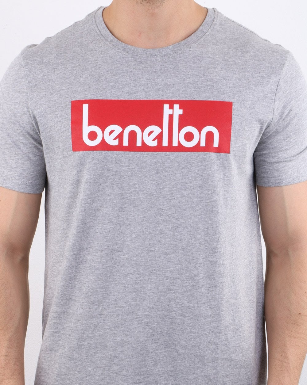 Benetton Box Logo T Shirt Grey - Image 4