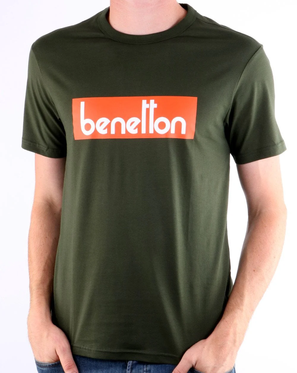 Benetton Box Logo T Shirt Military Green