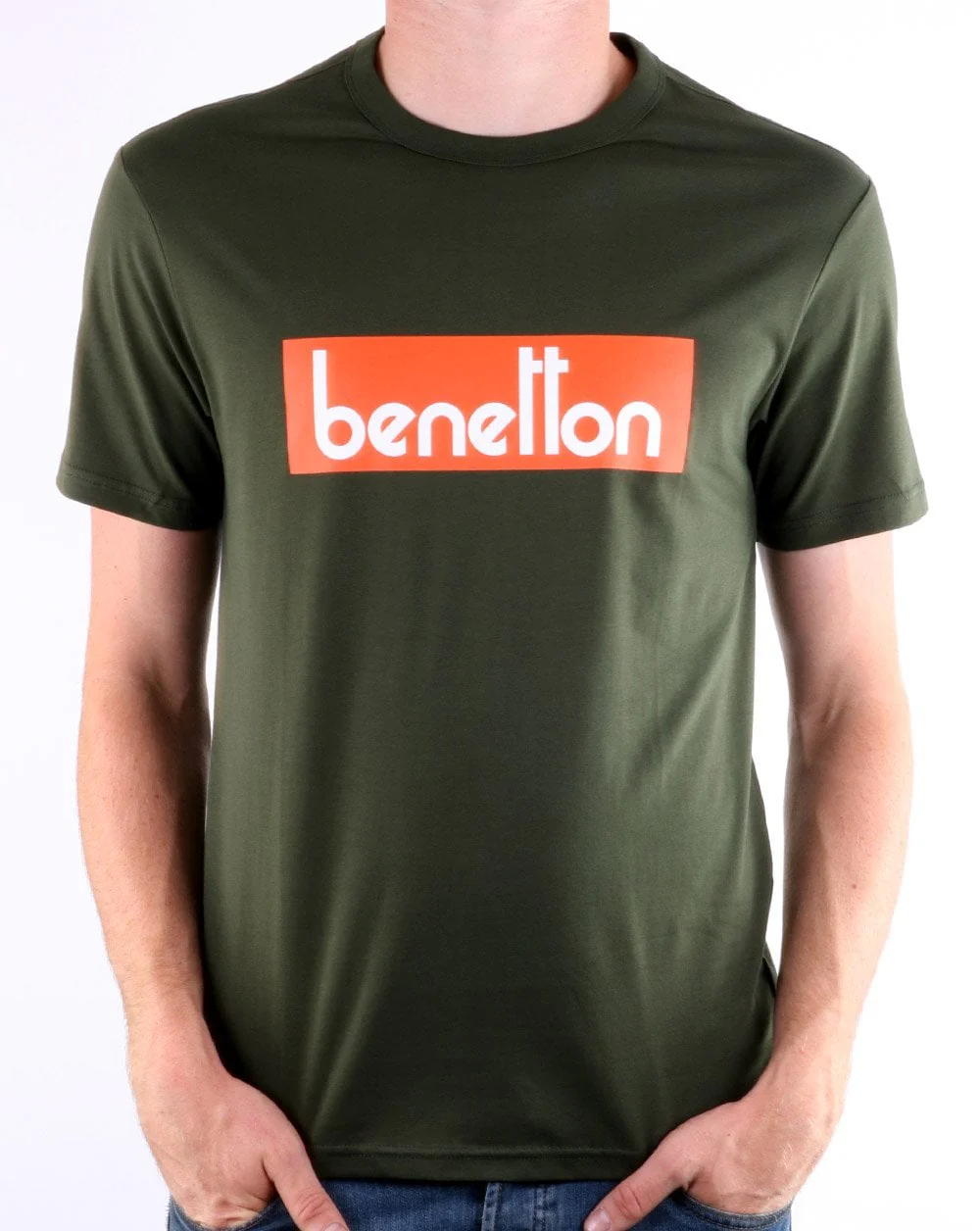 Benetton Box Logo T Shirt Military Green - Image 3