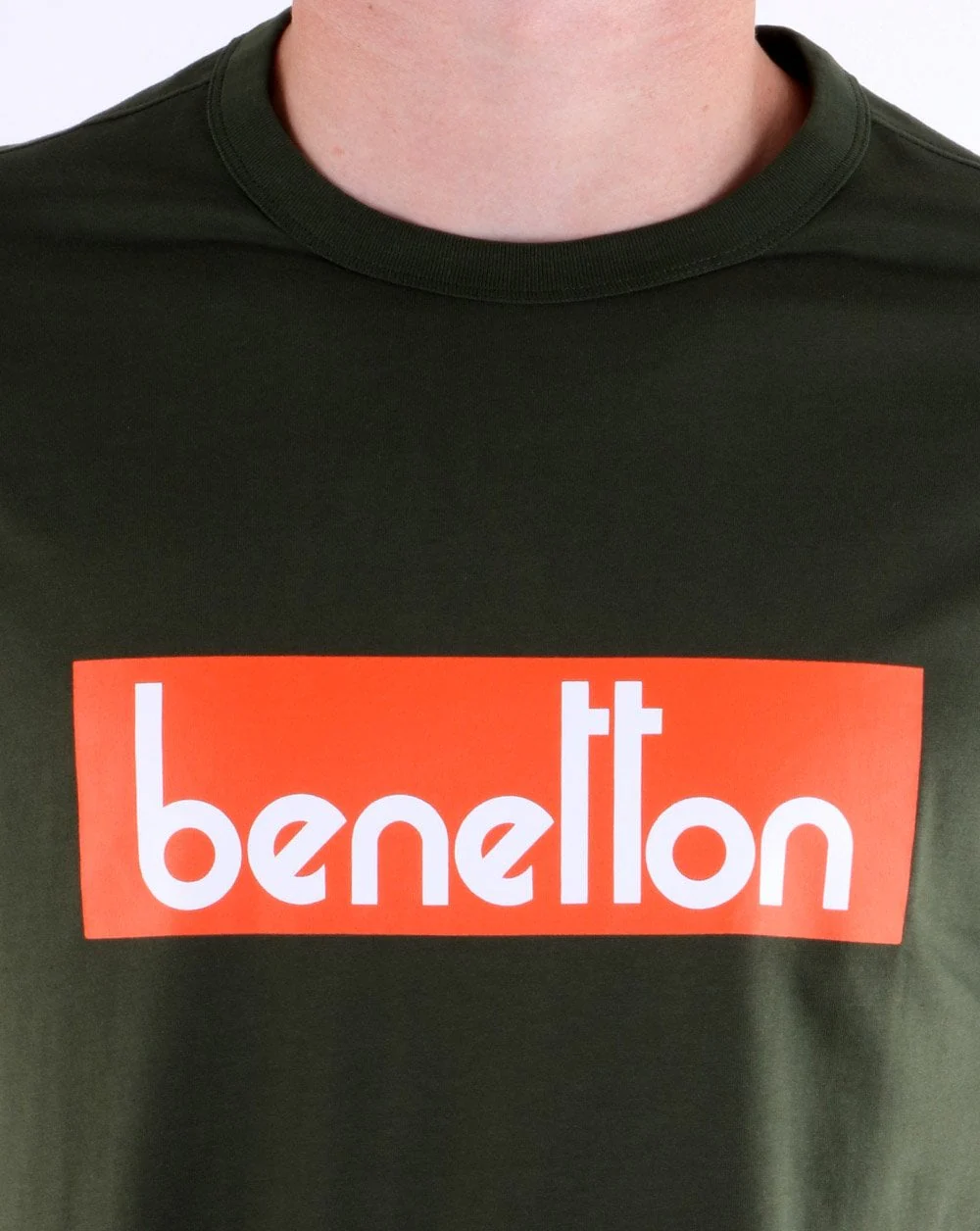 Benetton Box Logo T Shirt Military Green - Image 4