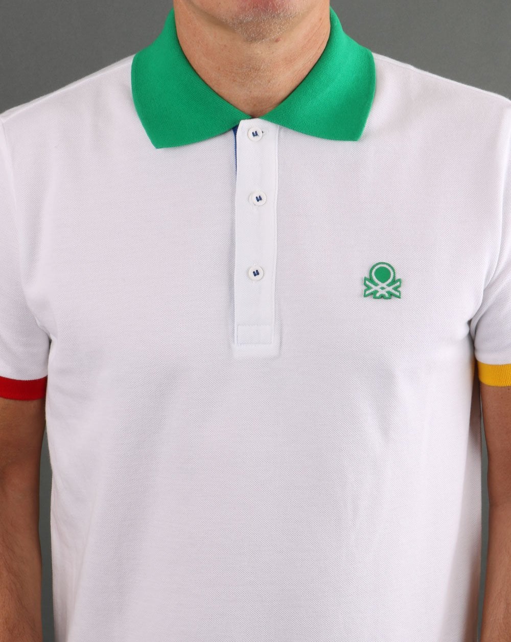 Benetton Iconic Multicolour Trim Polo Shirt White - Image 2