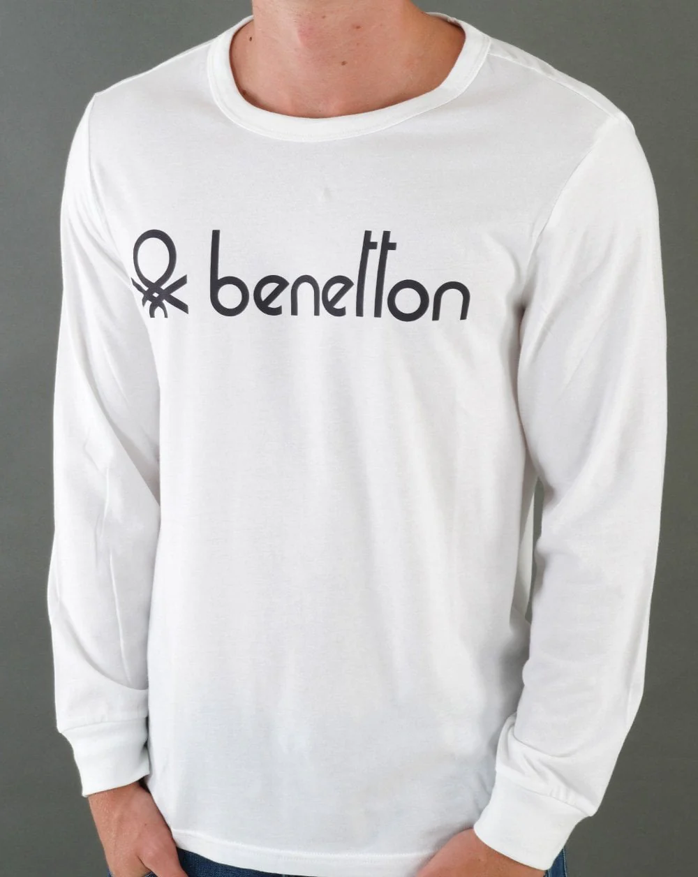 Benetton Large Logo LS T-shirt White/Black