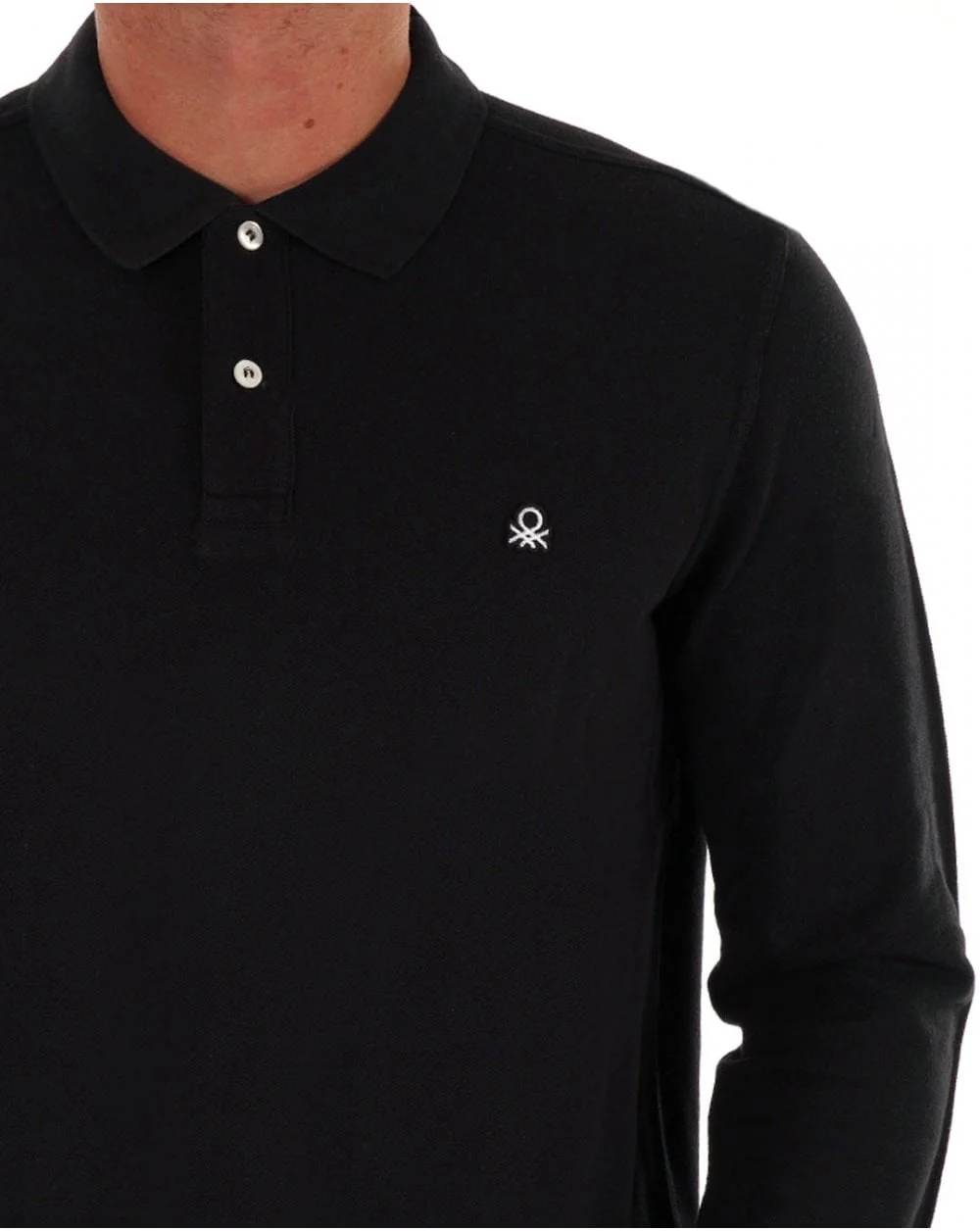 Benetton Long Sleeve Polo Shirt Black - Image 2