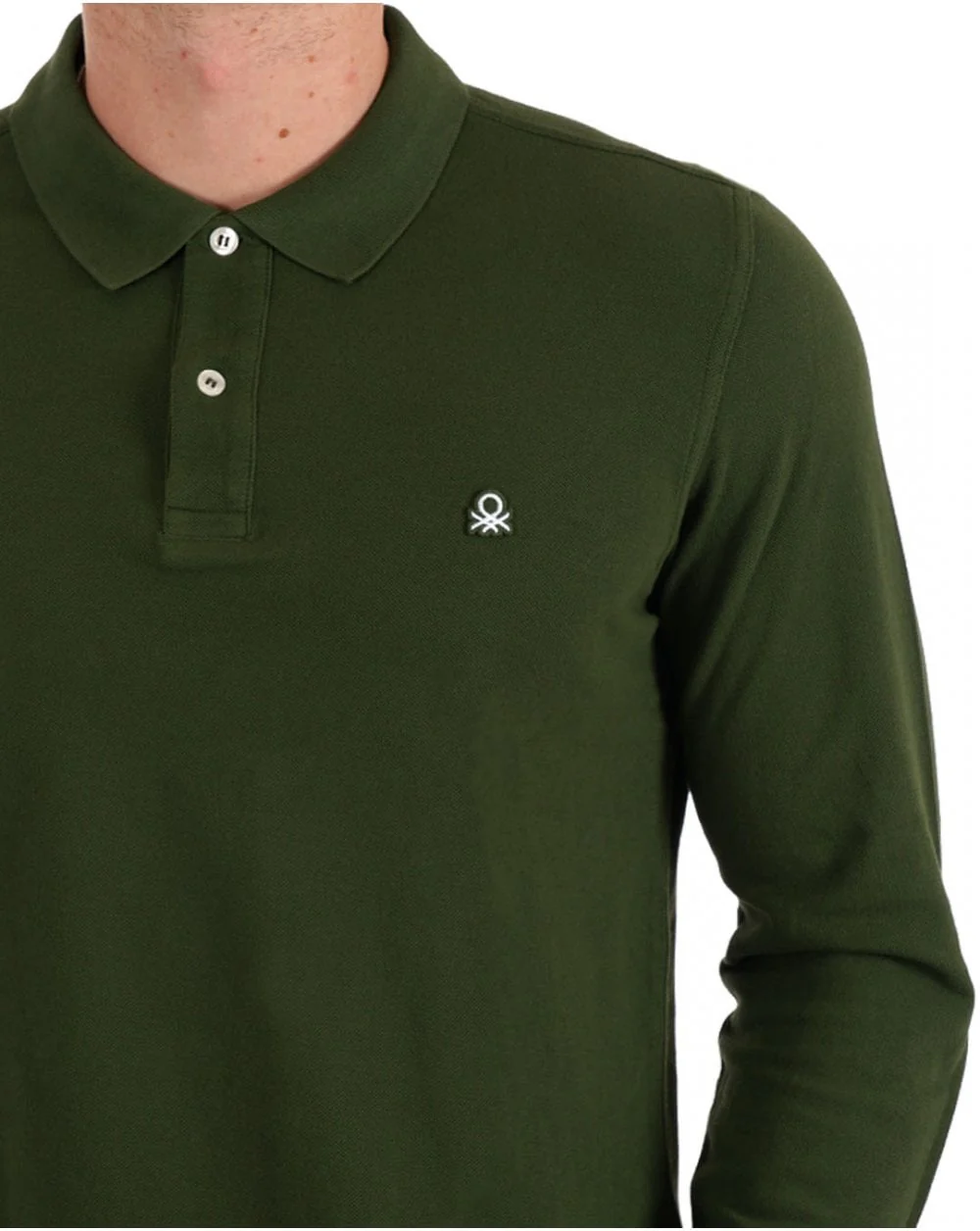 Benetton Long Sleeve Polo Shirt Dark Forest - Image 2