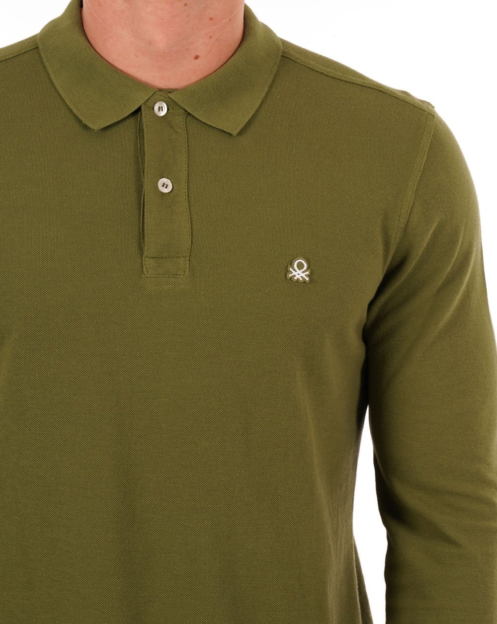 Benetton Long Sleeve Polo Shirt Khaki - Image 2