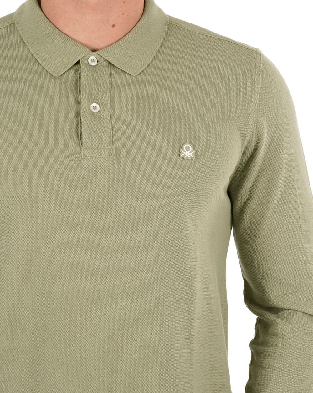 Benetton Long Sleeve Polo Shirt Light Khaki - Image 2