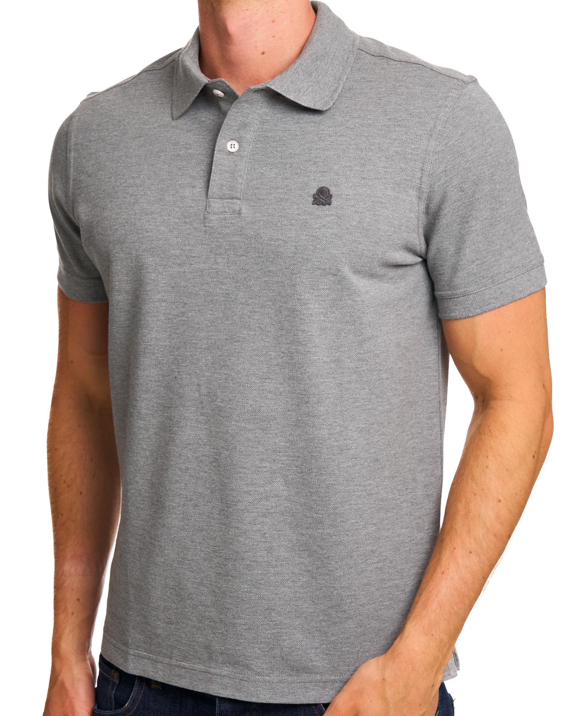 Benetton Polo Shirt Tonal Grey Marl - Image 3