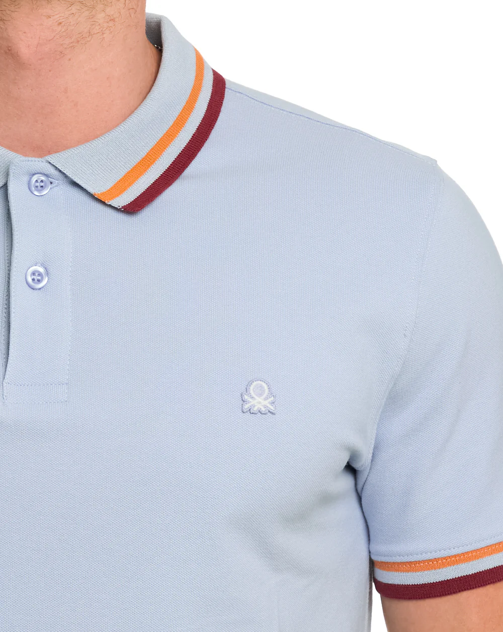Benetton Maglia Tipped Polo Sky/Orange/Red - Image 2
