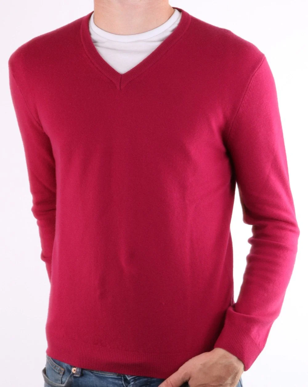 Benetton Merino Wool V-neck Jumper Berry - Image 2