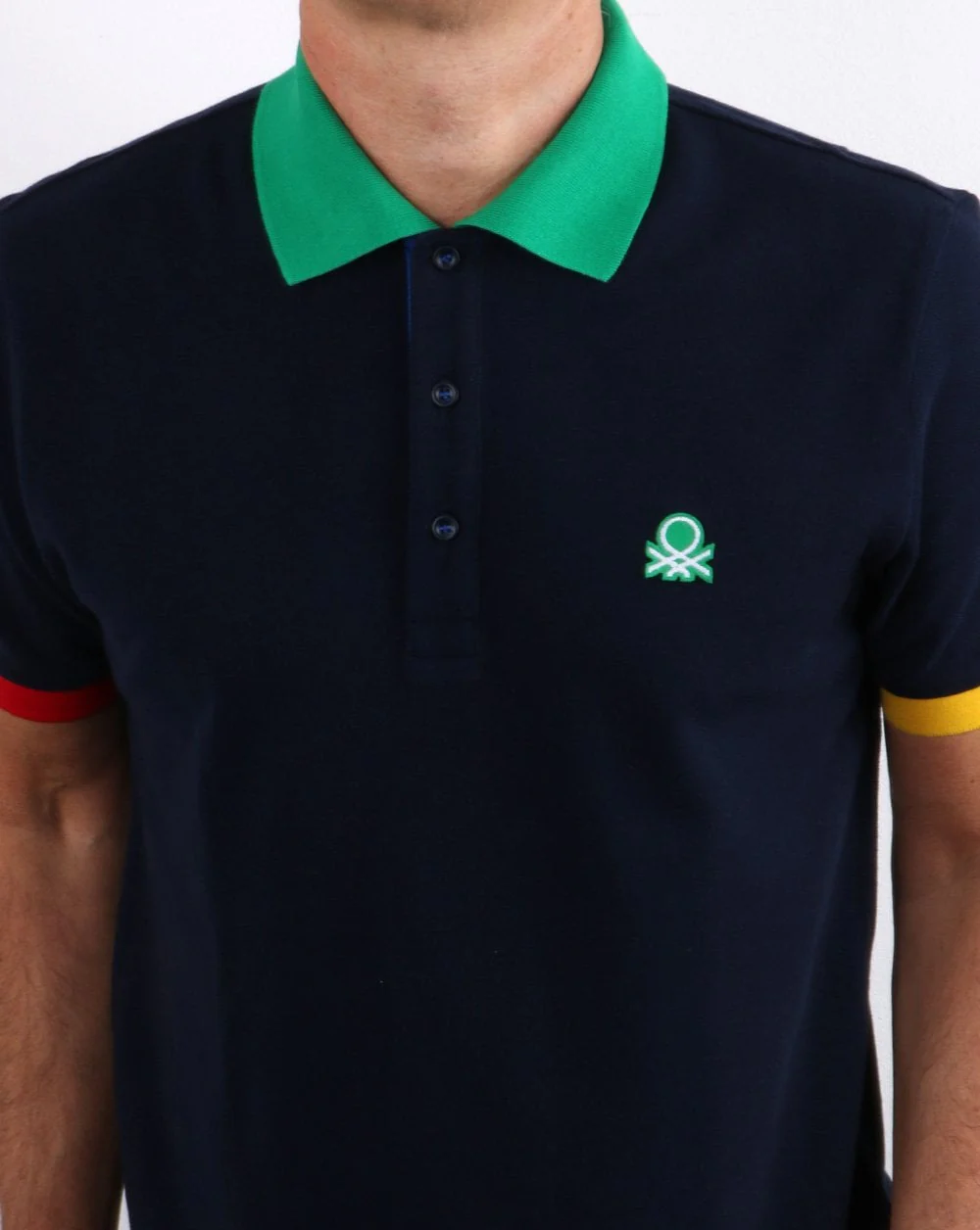 Benetton Multicolour Trim Polo Shirt Navy - Image 3