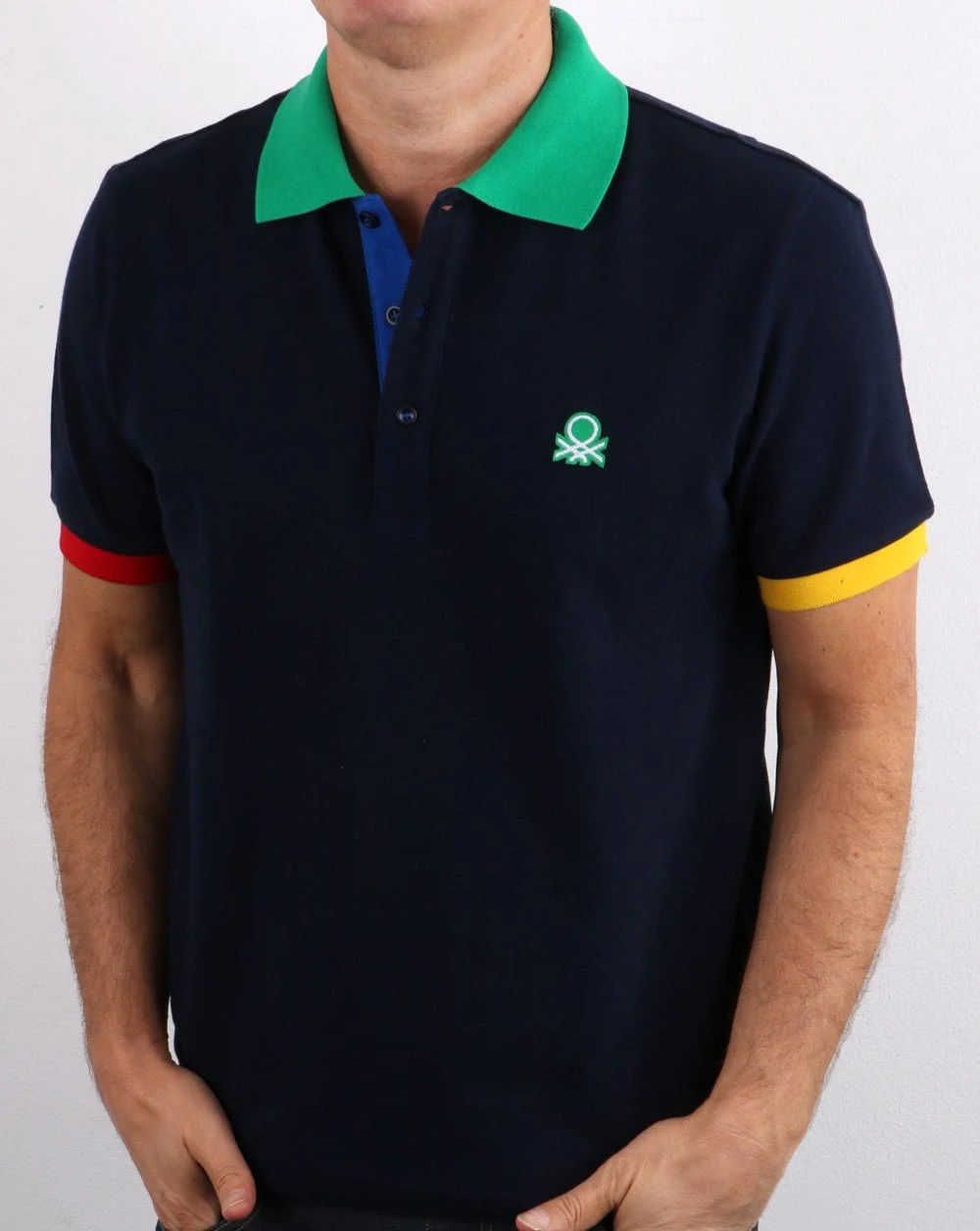 Benetton Multicolour Trim Polo Shirt Navy - Image 4