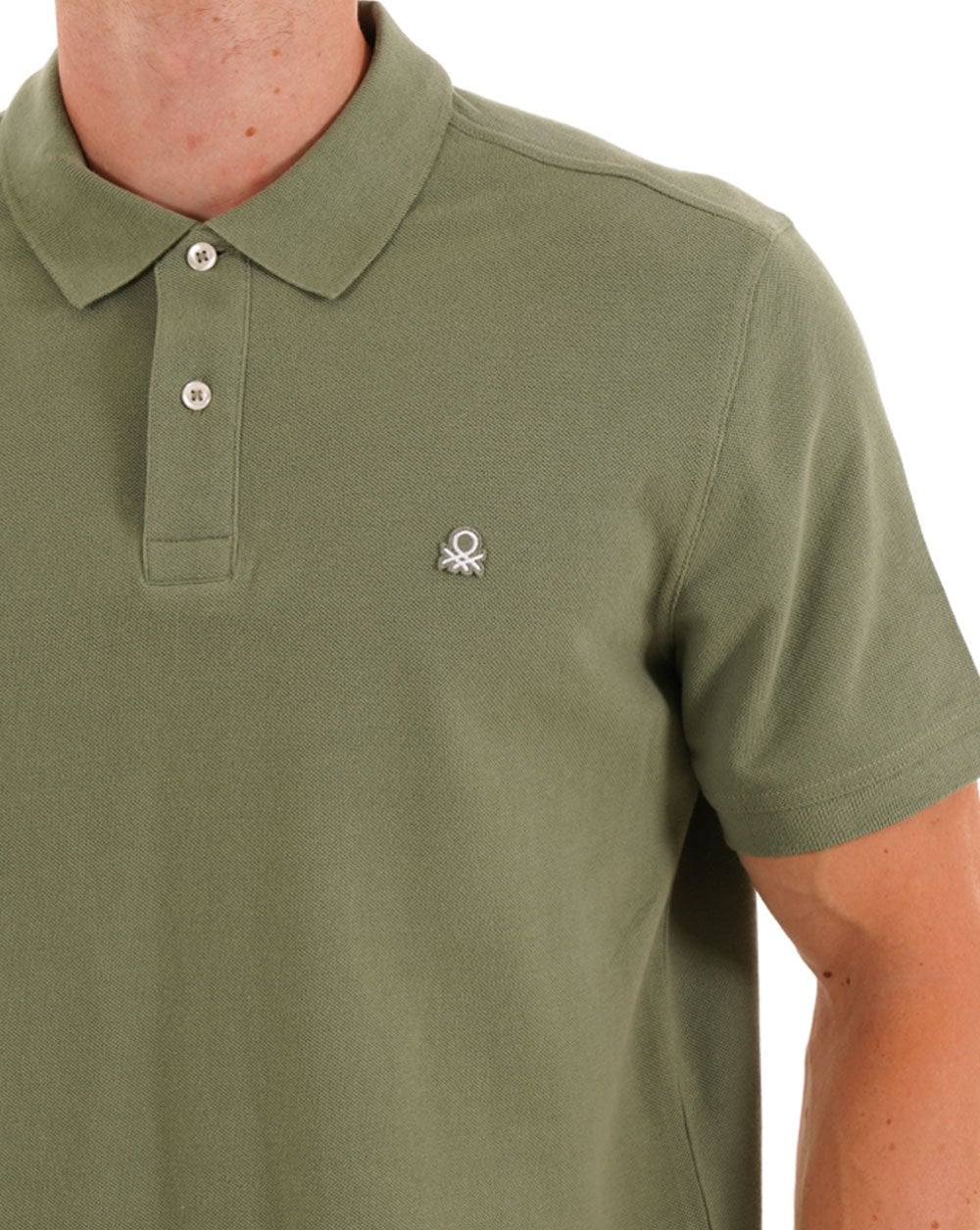 Benetton Polo Shirt Khaki Grey - Image 2