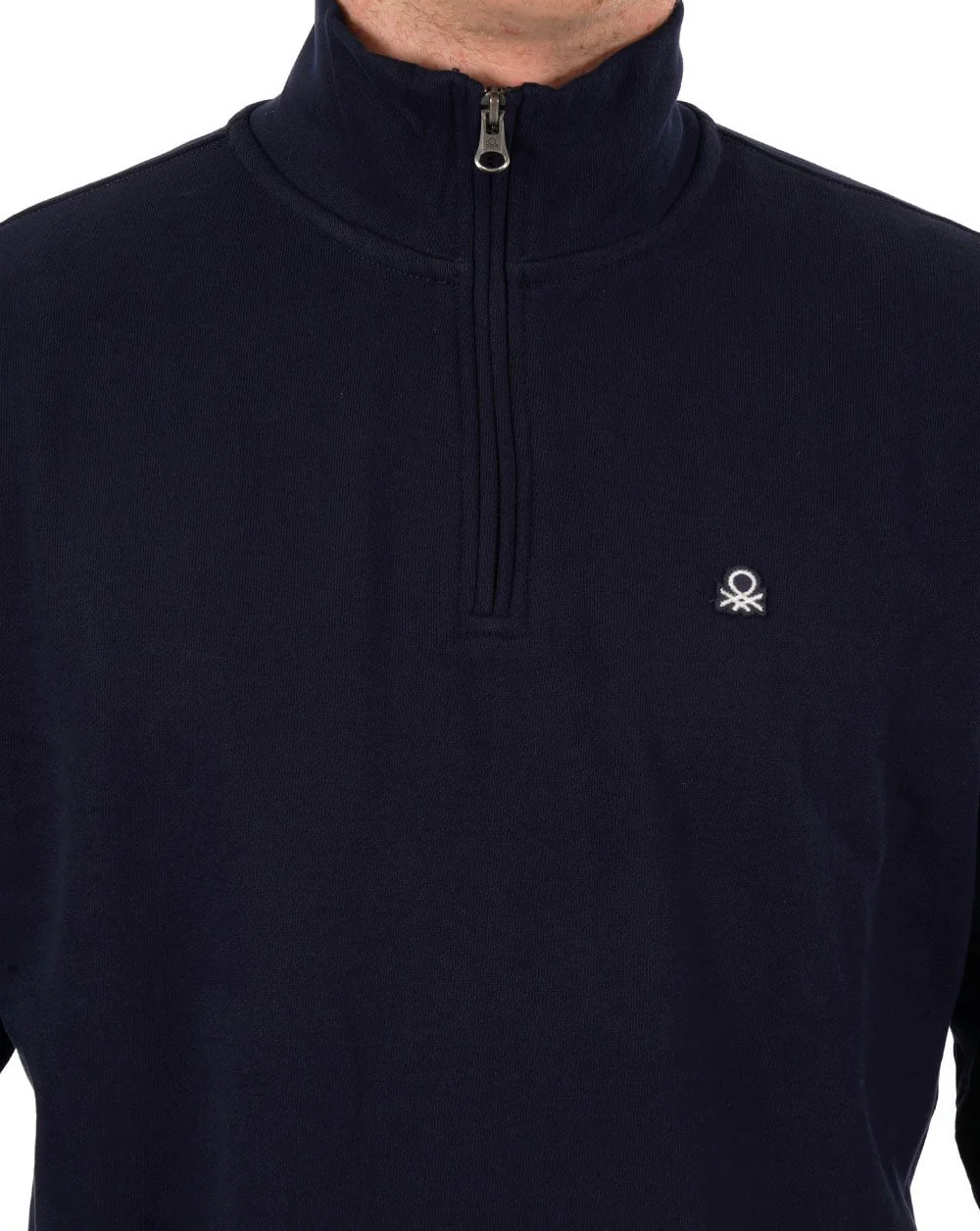 Benetton Quarter Zip Sweatshirt Navy - Image 2
