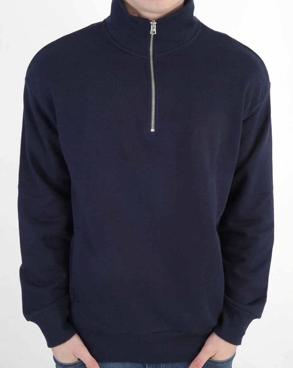 Benetton Quarter Zip Sweatshirt Navy - Image 3