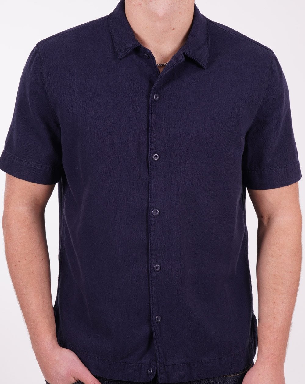 Benetton Riviera Twill SS Shirt Navy - Image 3