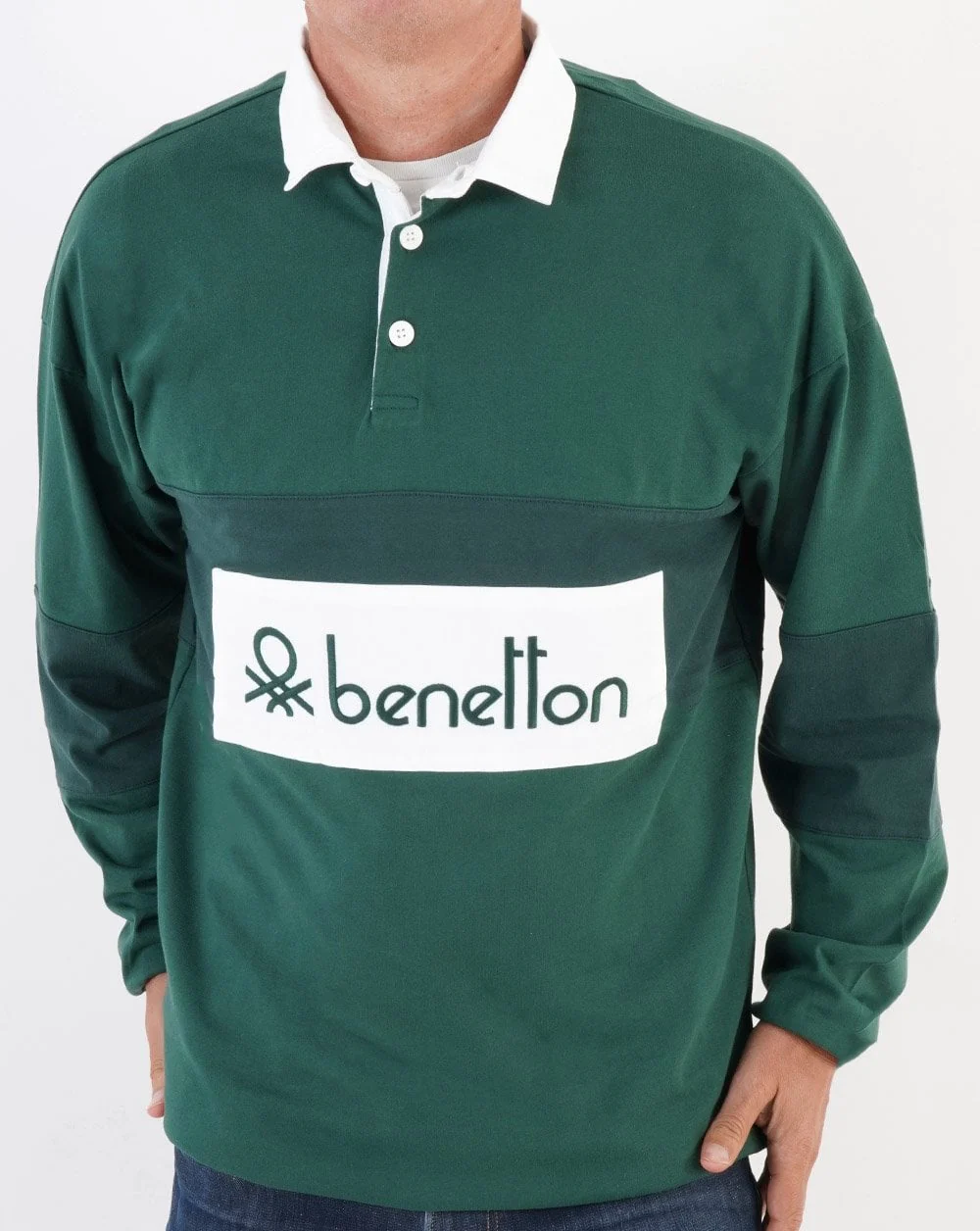 Benetton Rugby Shirt Dark Green/White - Image 3