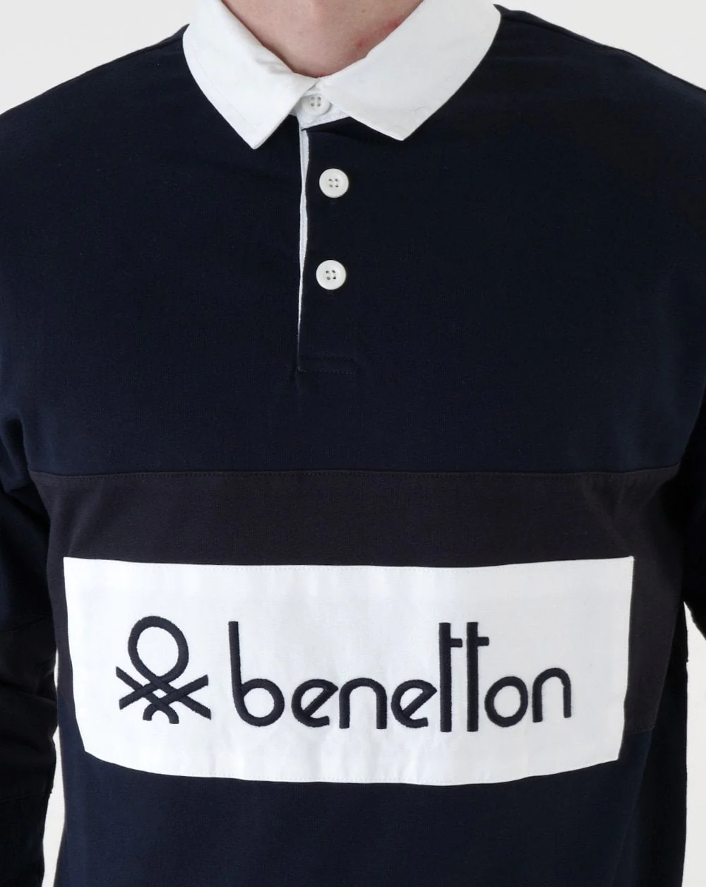 Benetton Rugby Shirt Navy -white - Image 2