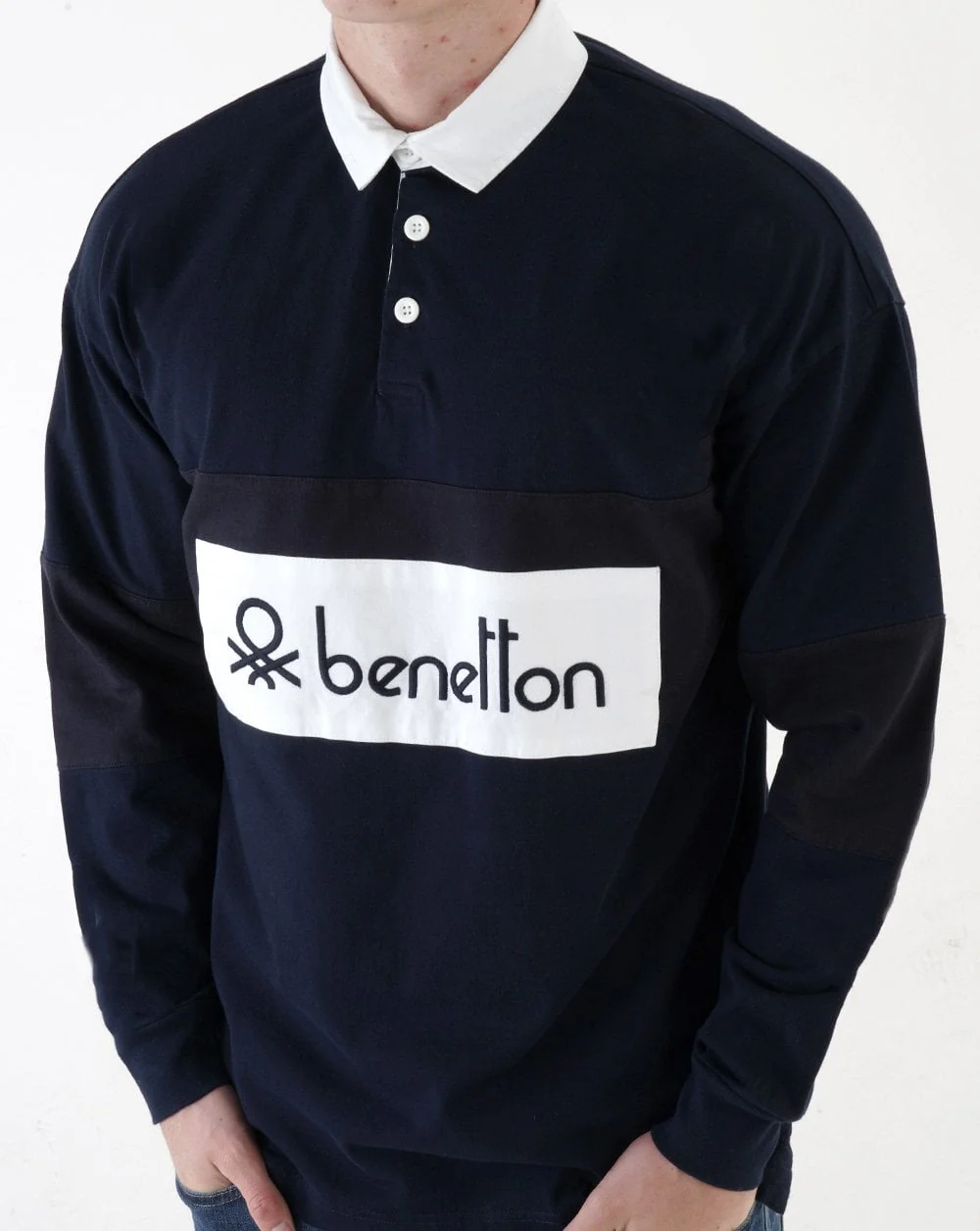 Benetton Rugby Shirt Navy -white - Image 3