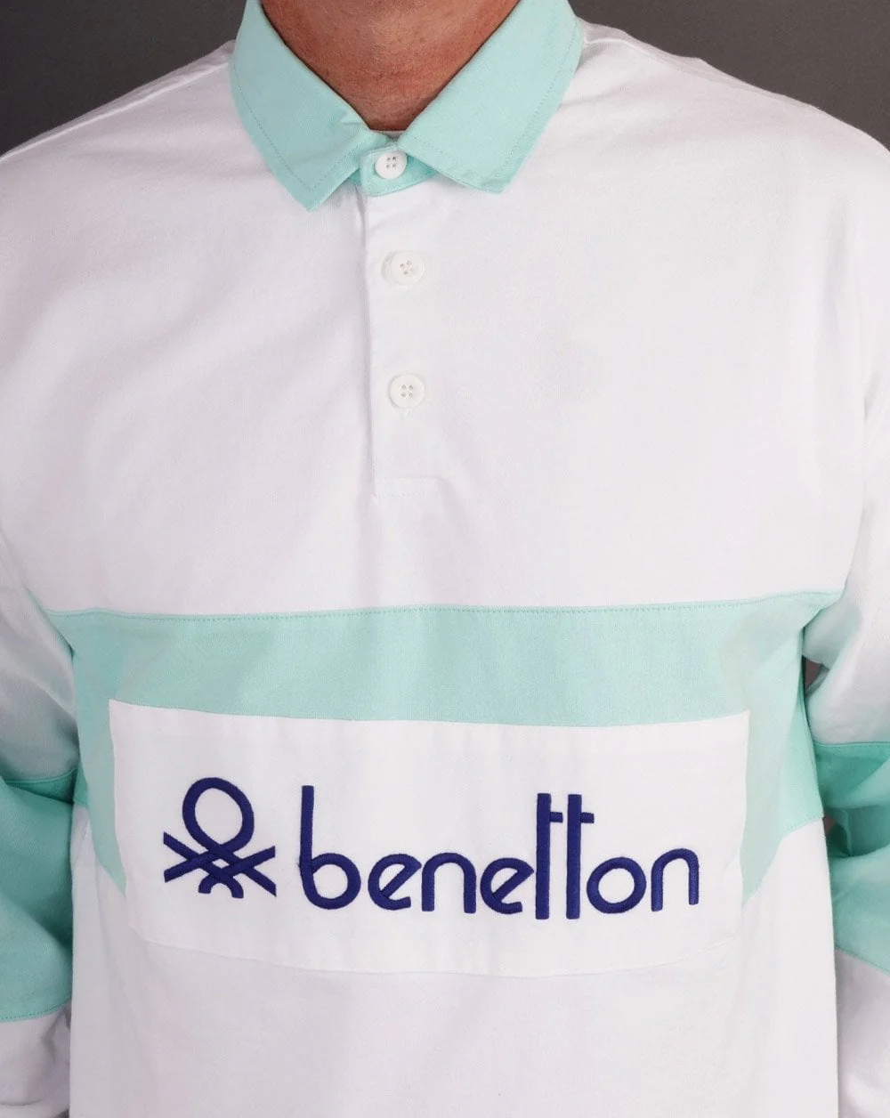 Benetton Rugby Shirt White/ Mint - Image 3