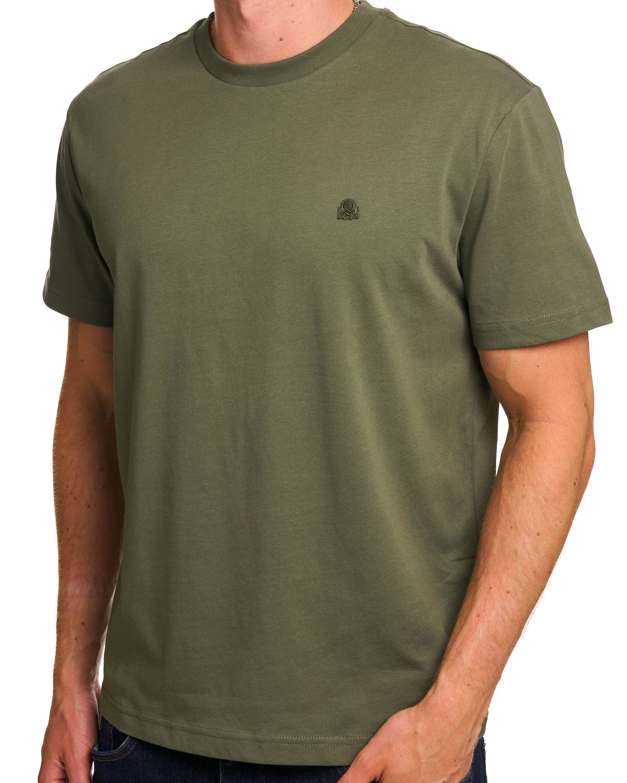 Benetton Small Logo T-shirt Tonal Khaki - Image 3