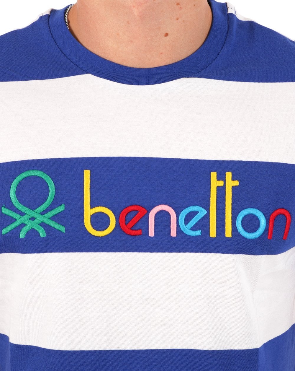 Benetton Stripe T-shirt White/Blue - Image 2