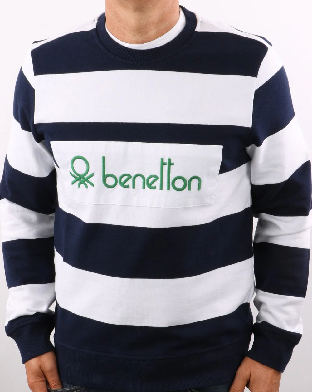 Benetton Striped Sweatshirt Navy/white - Image 3