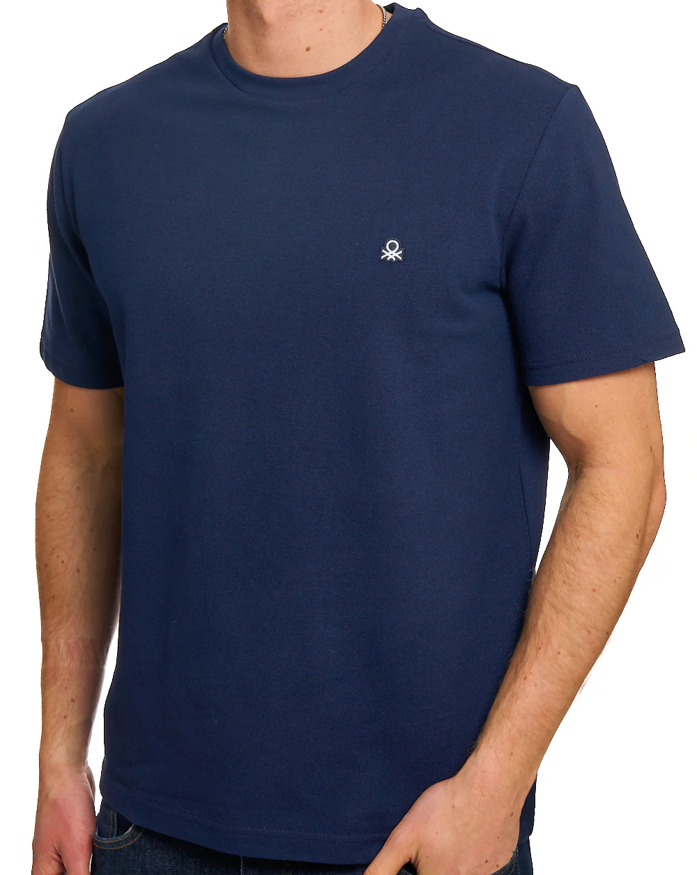 Benetton Pique Cotton T-Shirt Navy - Image 3