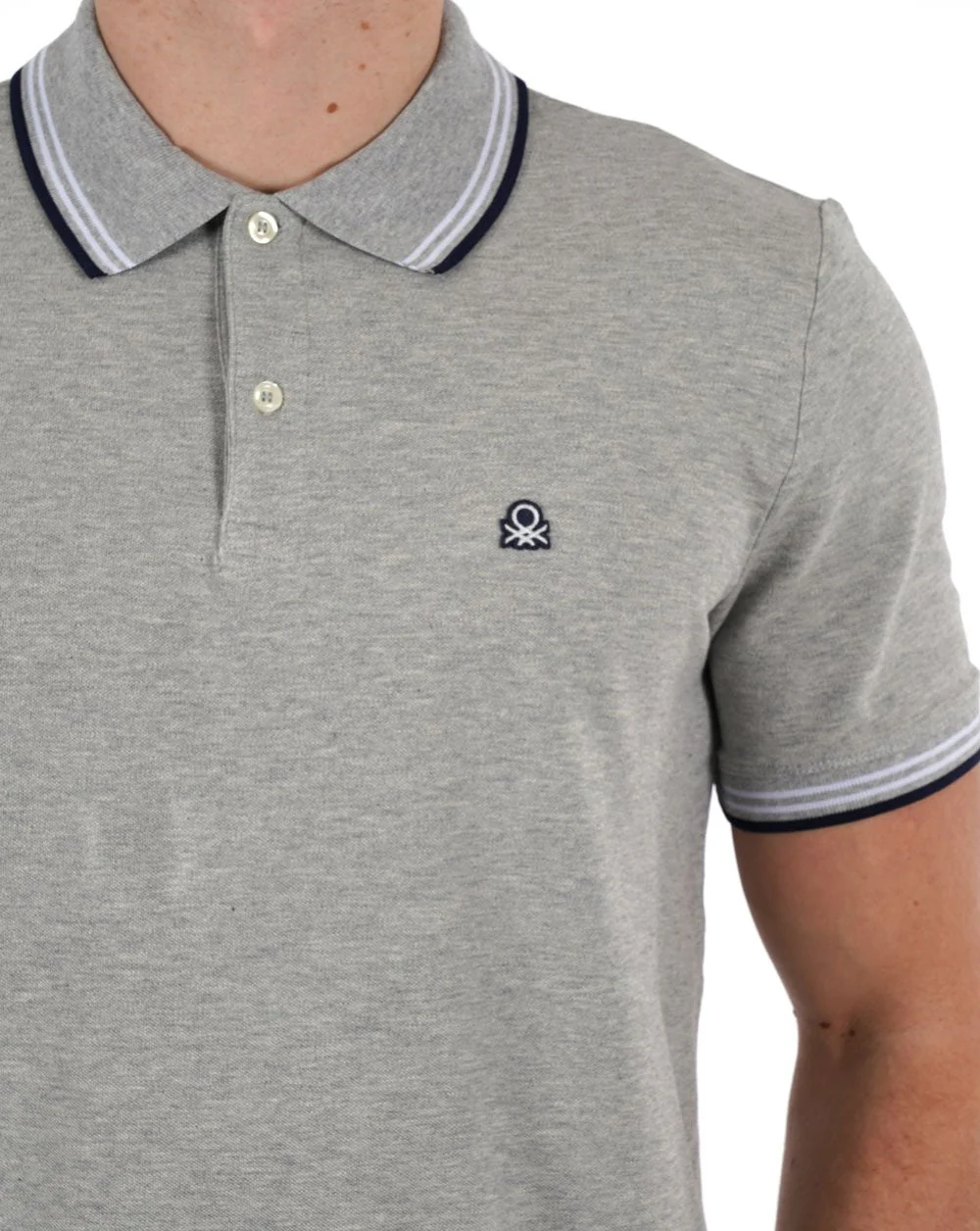 Benetton Tipped Polo Shirt Grey - Image 2