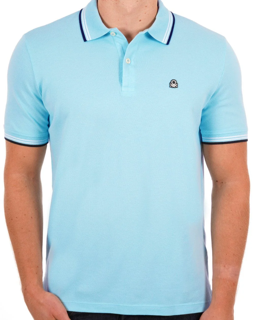 Benetton Tipped Polo Shirt Light Blue - Image 3