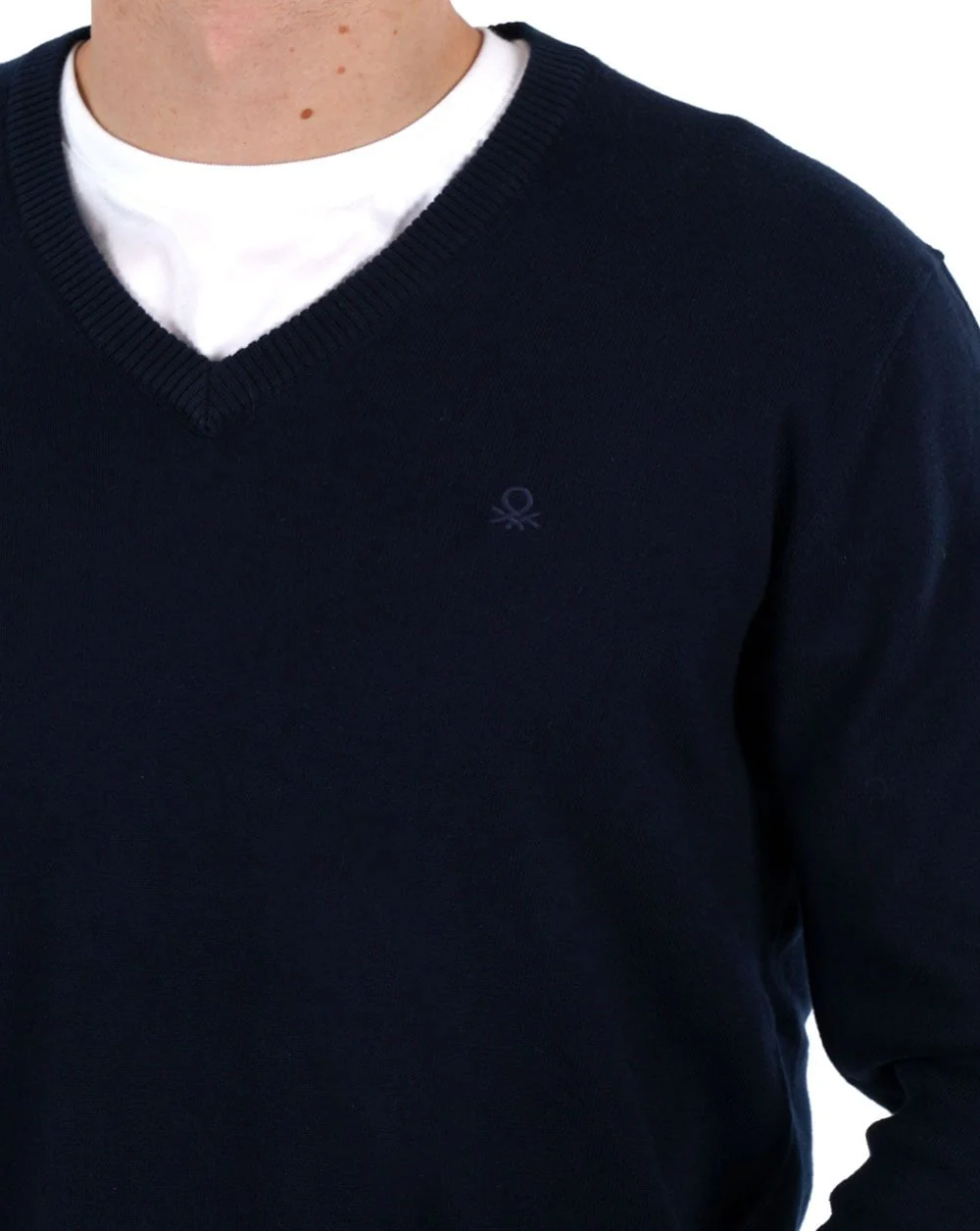 Benetton V Neck Knit Jumper Navy - Image 2