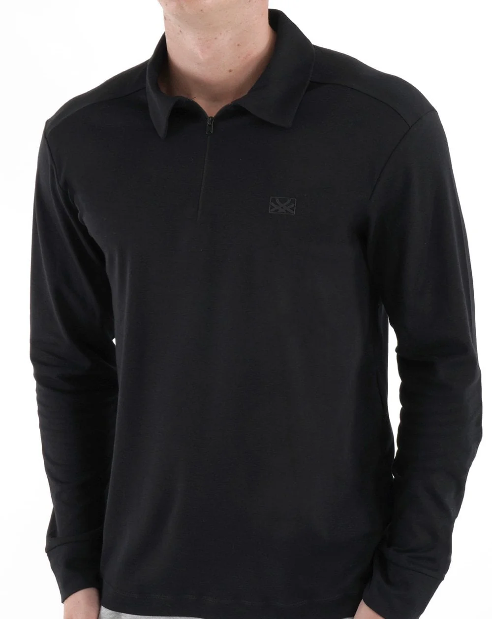 Benetton Zipped Long Sleeve Polo Black - Image 3