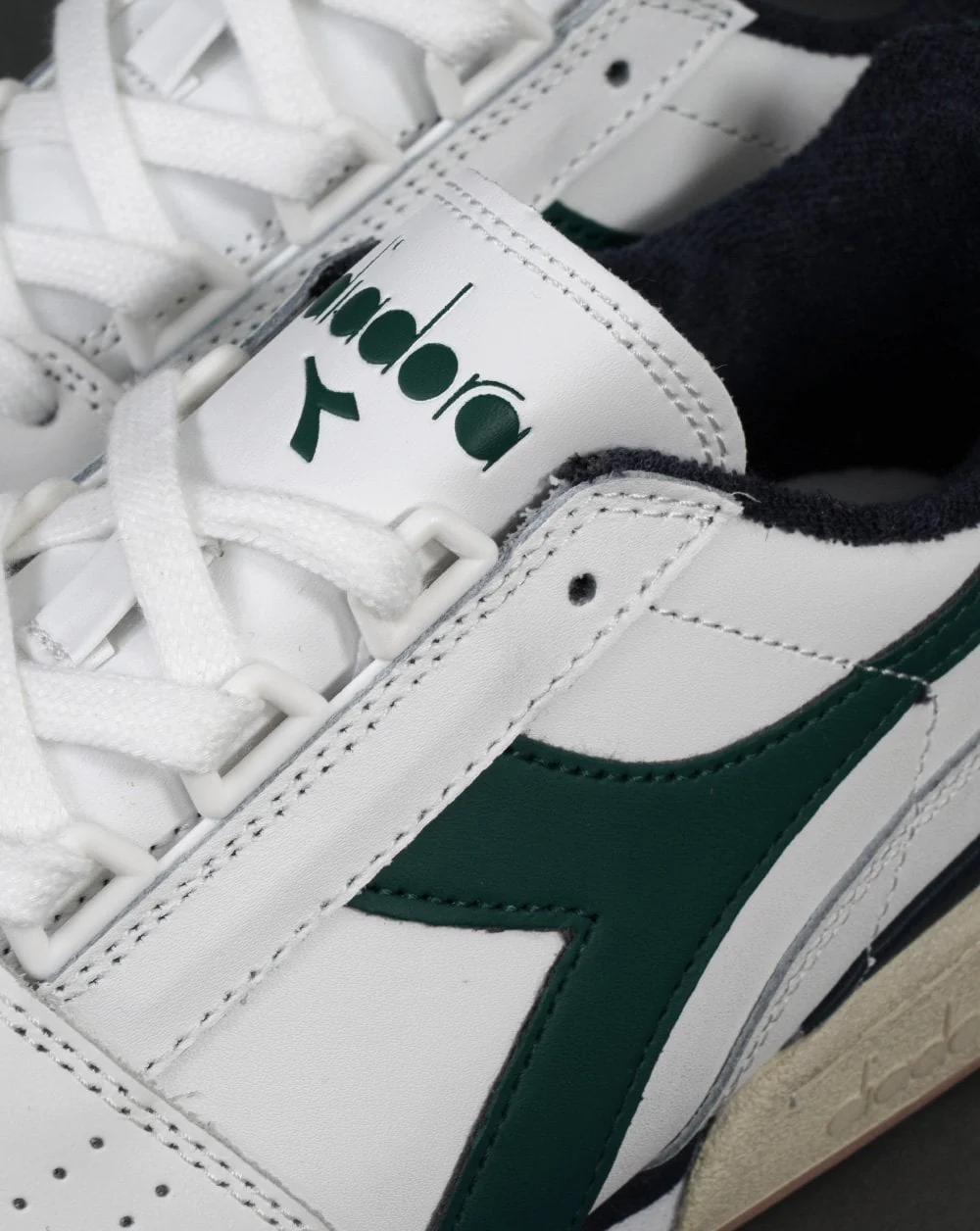Diadora Davis Leather Trainer White/Green/Navy - Image 3