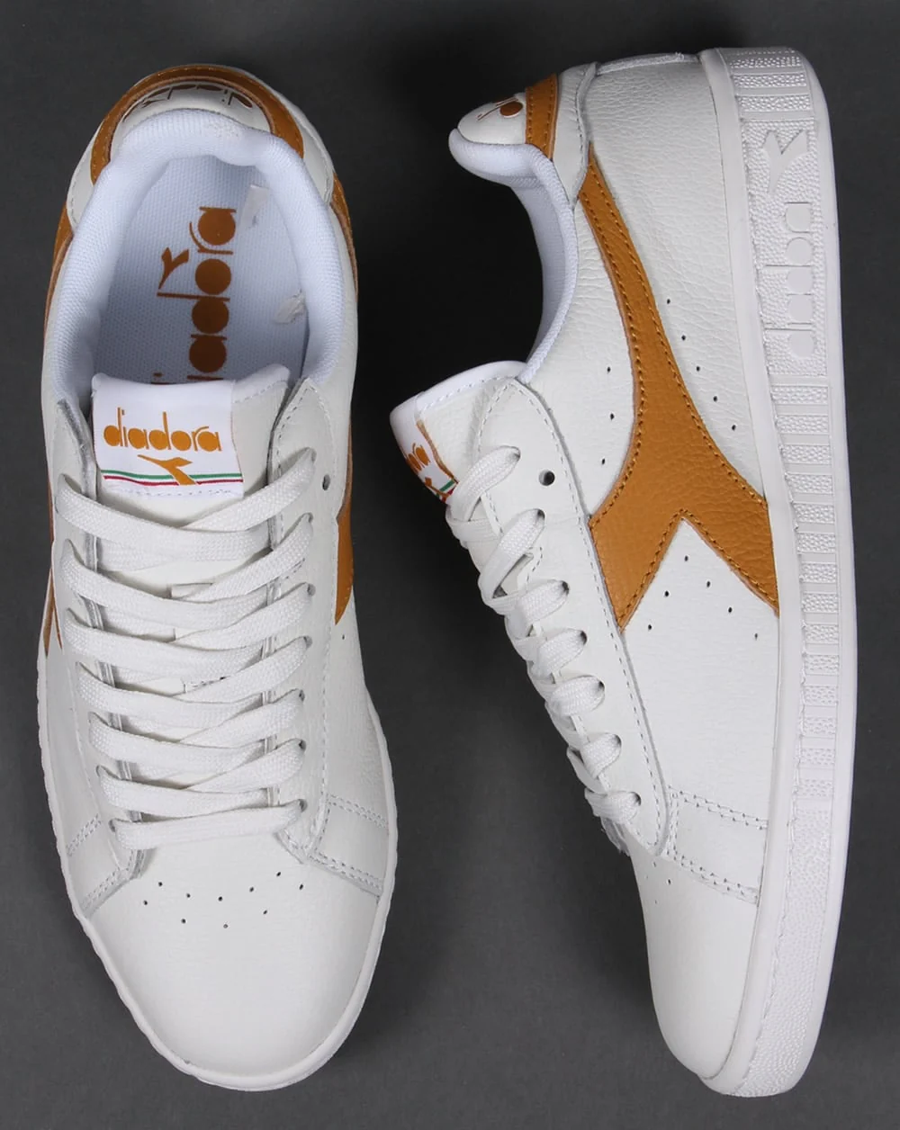 Diadora Game Low Waxed Trainers White/Amber Gold - Image 2