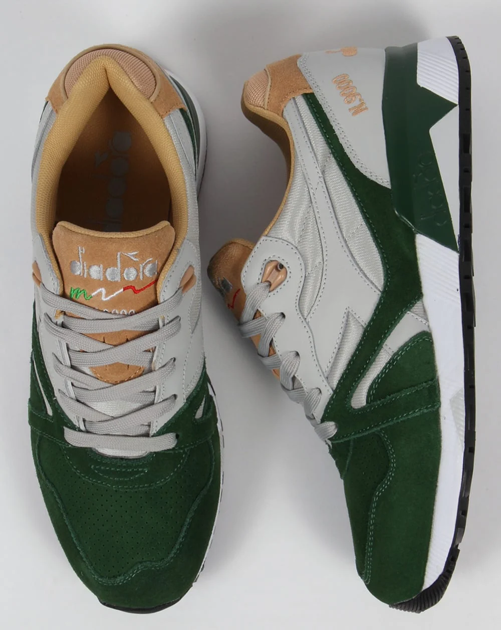 Diadora N9000 Double L Trainers Grey/Green - Image 2