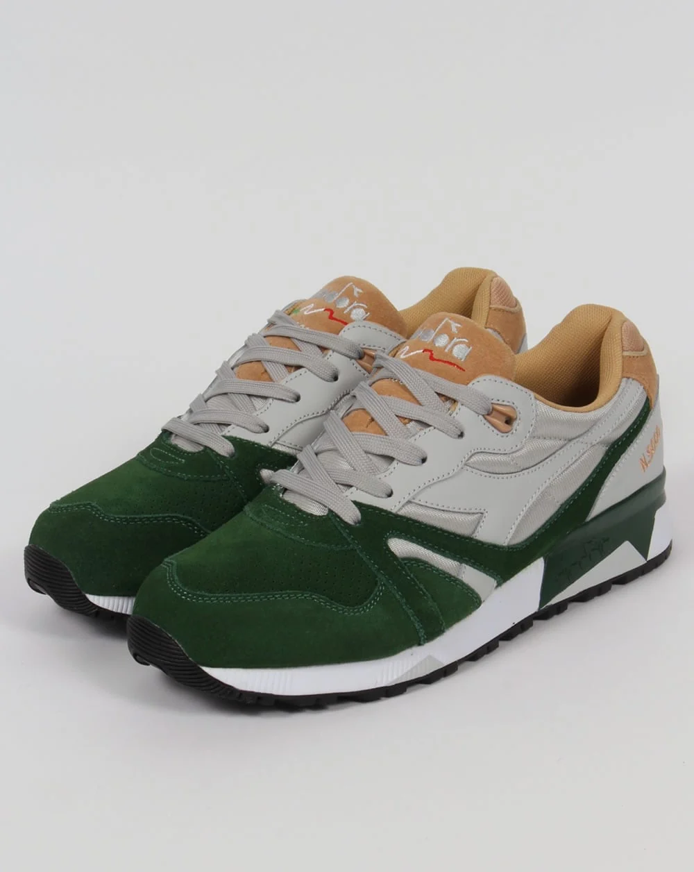 Diadora N9000 Double L Trainers Grey/Green - Image 4