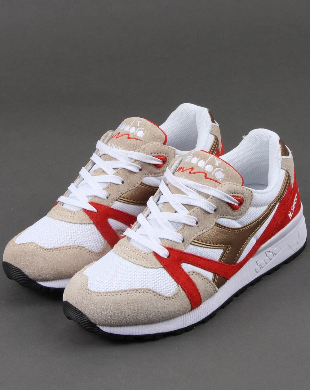 Diadora N9000 Spark Trainers White/Red/Gold - Image 3