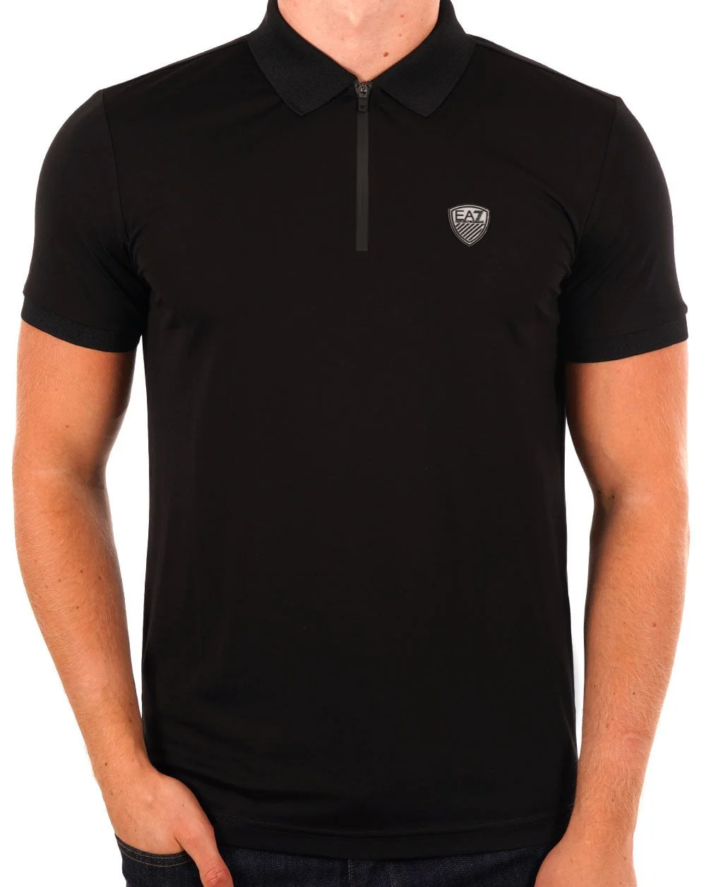 EA7 Zip Polo Shirt Black - Image 3