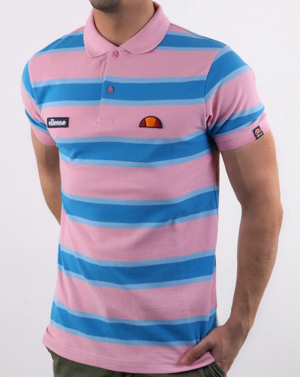 Ellesse Block Stripe Polo Shirt Pink / Blue - Image 2