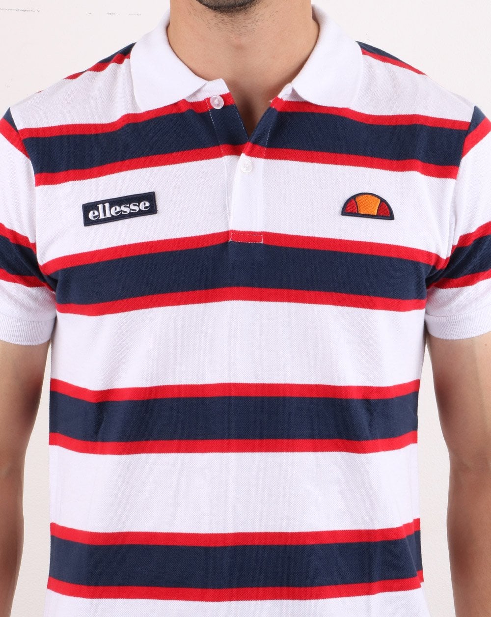 Ellesse Bold Stripe Polo Shirt White/navy/red - Image 3