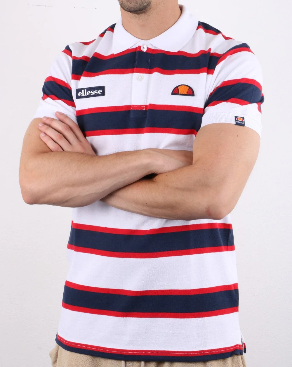 Ellesse Bold Stripe Polo Shirt White/navy/red - Image 4