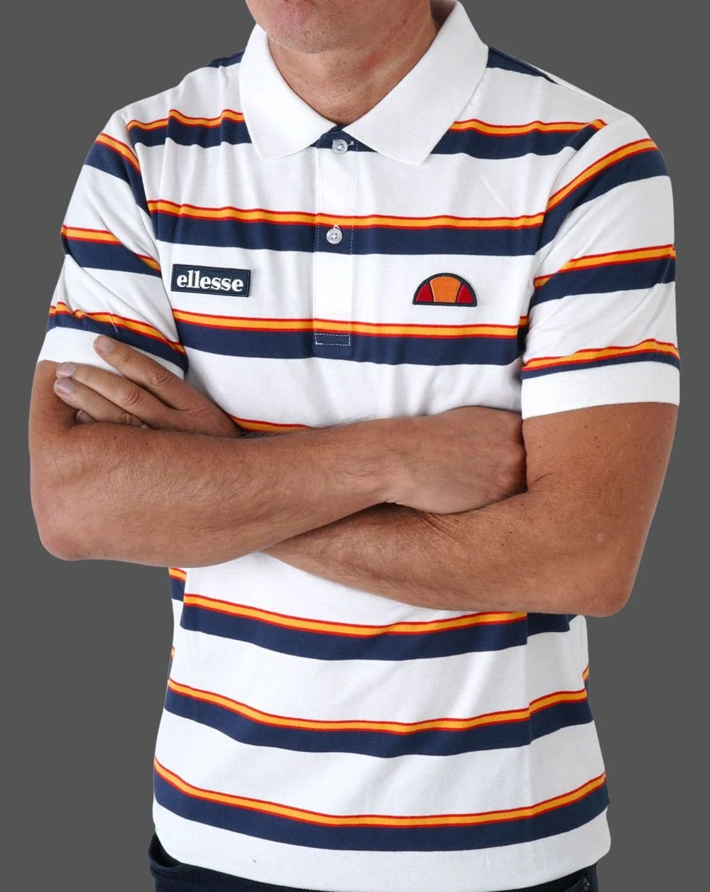 Ellesse Corp Multi Stripe Polo Shirt White - Image 4