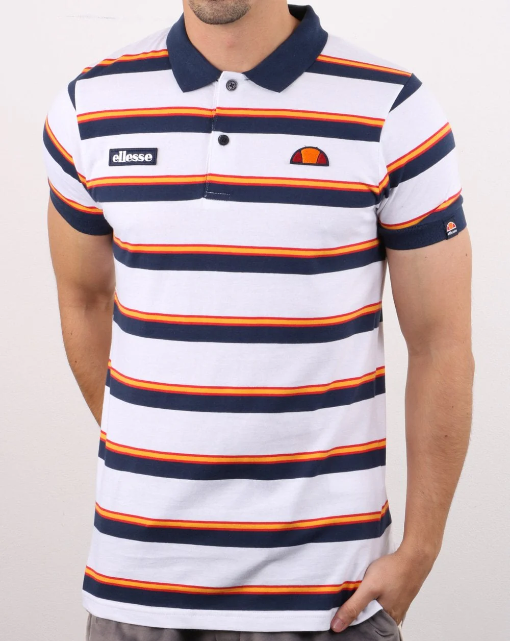 Ellesse Dual Stripe Polo Shirt White - Image 2