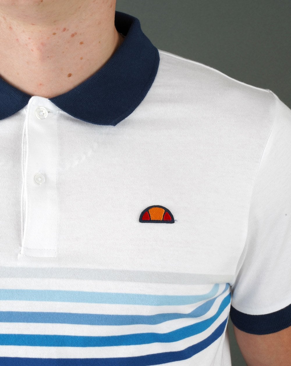 Ellesse Faded Multi Stripe Polo Shirt White/Blue - Image 3