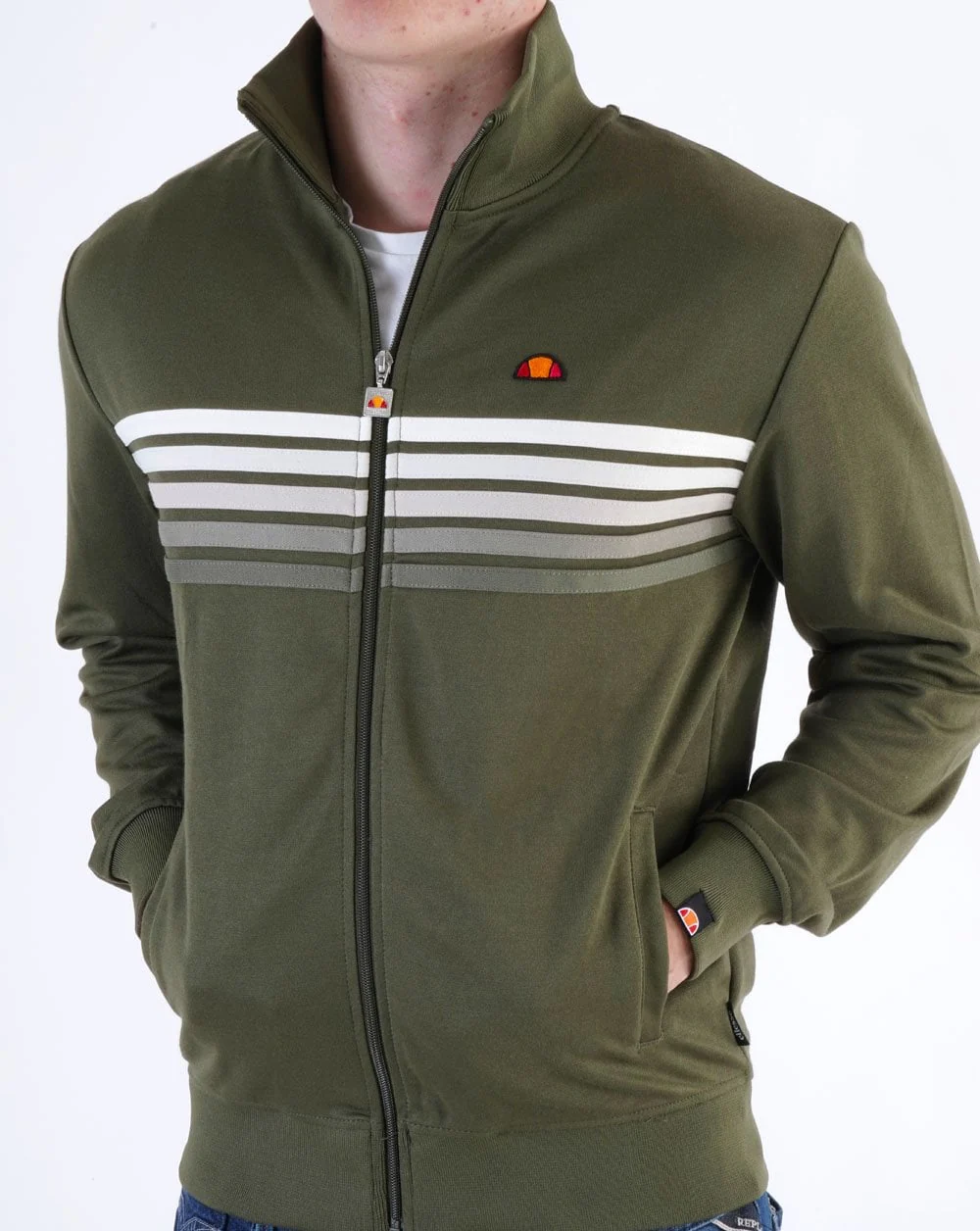 Ellesse Faded Multi Stripe Track Top Khaki Green - Image 3